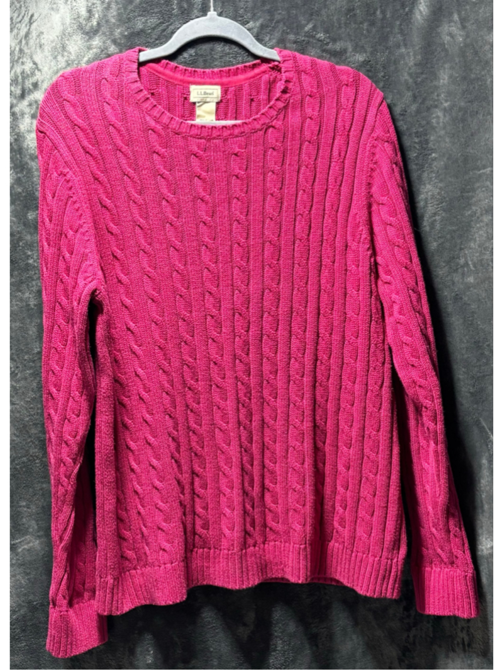 Vintage LL Bean Cable Knit Sweater Womens Large Pink 100% Cotton Crewneck EUC